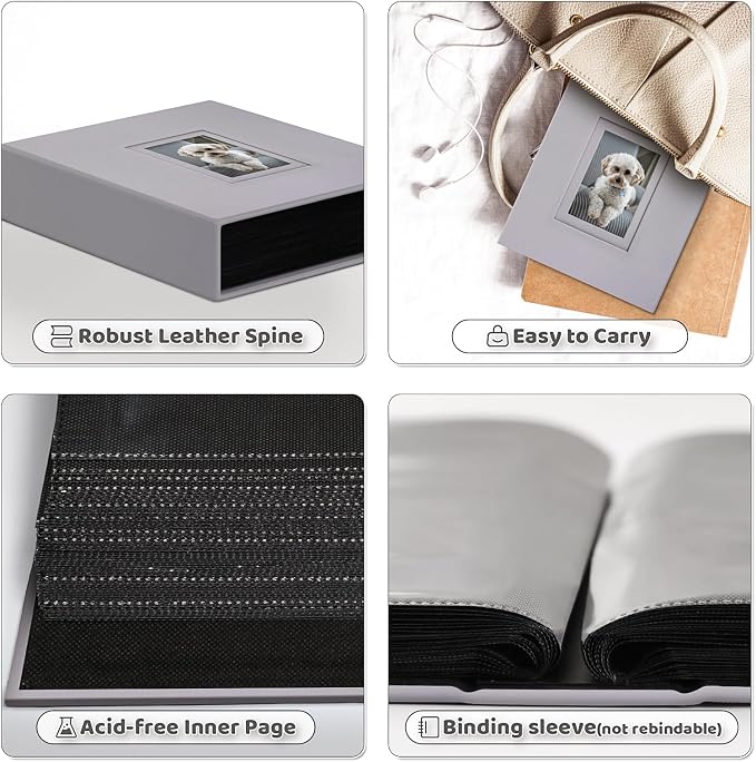 Popotop 4x6 Photo Album Holds 100 Pictures, Vegan Leather Hardcover | 100 Photos Capacity, Acid-Free Clear Slip-In Pockets, Compact Format, Front Photo Window, Gifts for Family Wedding Baby - Image 4
