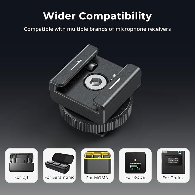 SmallRig Cold Shoe Mount Adapter for Wireless Microphones for DJI Mic- 4822 | Fits for DJI Mic, for RODE Wireless Go II, for Saramonic BLink 900 B&for Hollyland C1, 1/4"-20 Threaded Hole - Image 2