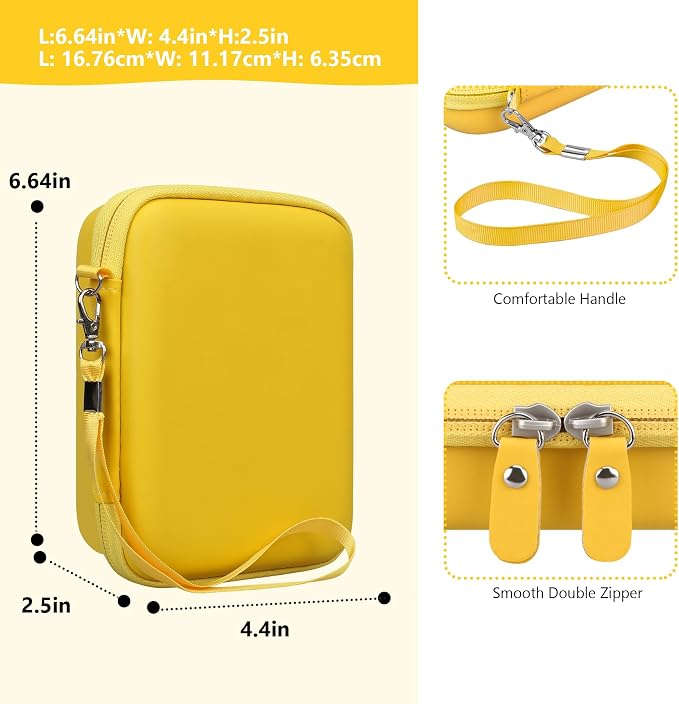 Carrying Case Compatible with Fujifilm Instax Mini EVO Instant Camera, INSTAX MINI EVO Camera Storage Holder Travel Bag with Mesh Pocket for Photos, USB Cables, Film, Yellow - Image 3