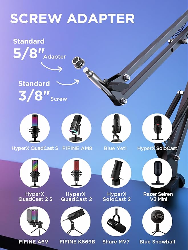 InnoGear Extended Boom Arm Microphone Mic Stand for Podcast Singing, Black | Desk Mount, Desktop Stands, Adjustable Reach, Rotate Fully, Folds Away Compactly, for Gaming, Streaming or Recording - Image 5