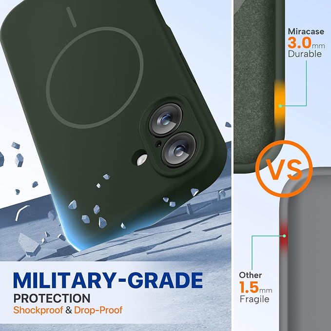 miracase Magnetic for iPhone 16 Plus Case, [Soft Anti-Scratch Microfiber Lining], Compatible with MagSafe, Liquid Silicone Shockproof Drop Protection Phone Case for 16 Plus,Dark Green - Image 3