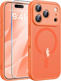 FNTCASE for iPhone 17 Pro Case, Fit for Magsafe, Screen Protector, Orange | Full Camera Protection, Translucent Matte, 14FT Military Grade Drop Proof, Shockproof Protective Phone Cover by FNTCASE