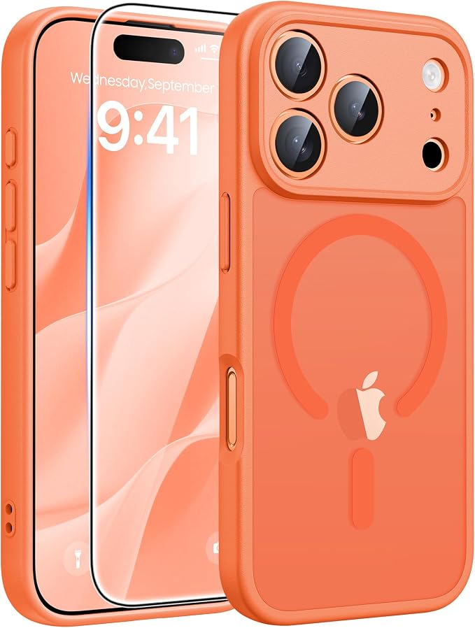 FNTCASE for iPhone 17 Pro Case, Fit for Magsafe, Screen Protector, Orange | Full Camera Protection, Translucent Matte, 14FT Military Grade Drop Proof, Shockproof Protective Phone Cover by FNTCASE