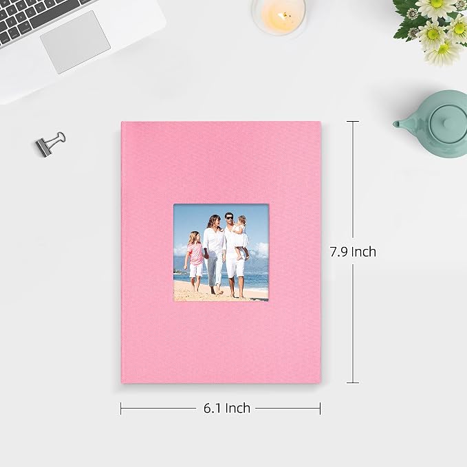Mublalbum 2 Pack Small Photo Album 5x7, 52 Pockets, Linen Cover,Pink | Linen Cover with Display Window, 52 Vertical Pockets, Portable Mini Picture Book for Artwork Postcards, Picture Storage - Image 2