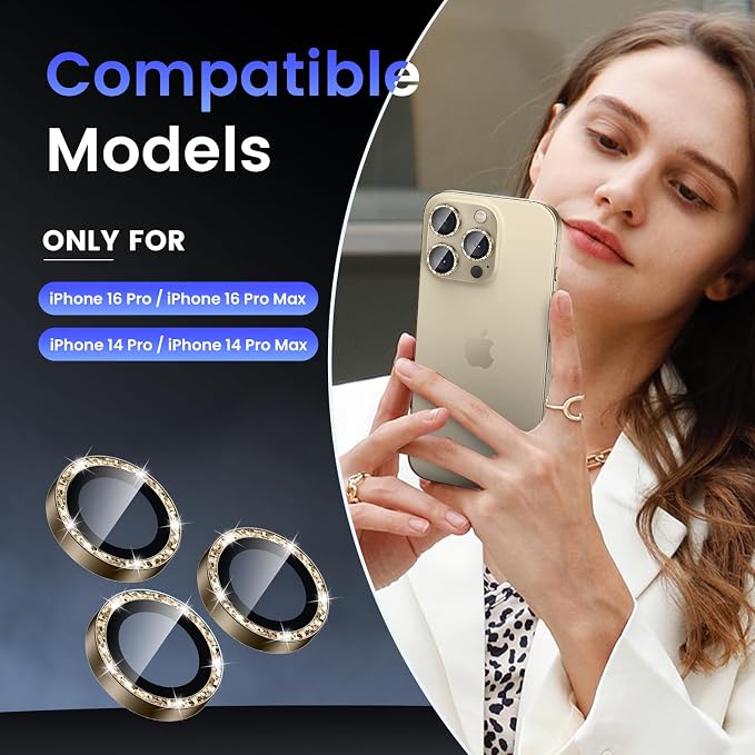 Tensea Camera Lens Protector for iPhone 16 Pro Max/16 Pro/15 Pro Max/15 Pro | Metal Aluminum Alloy Tempered Glass Cover Bling Camera Screen Protector Accessories, Case Friendly - Image 2