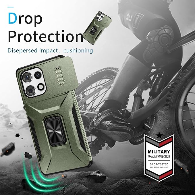 for Moto G Play 5G 2025 Case with Sliding Camera Lens Cover,HD Screen Protector,360° Rotating Ring Kickstand,AYMECL Military-Grade Shockproof Protective Cover for Motorola G Power 2025,Army Green - Image 6