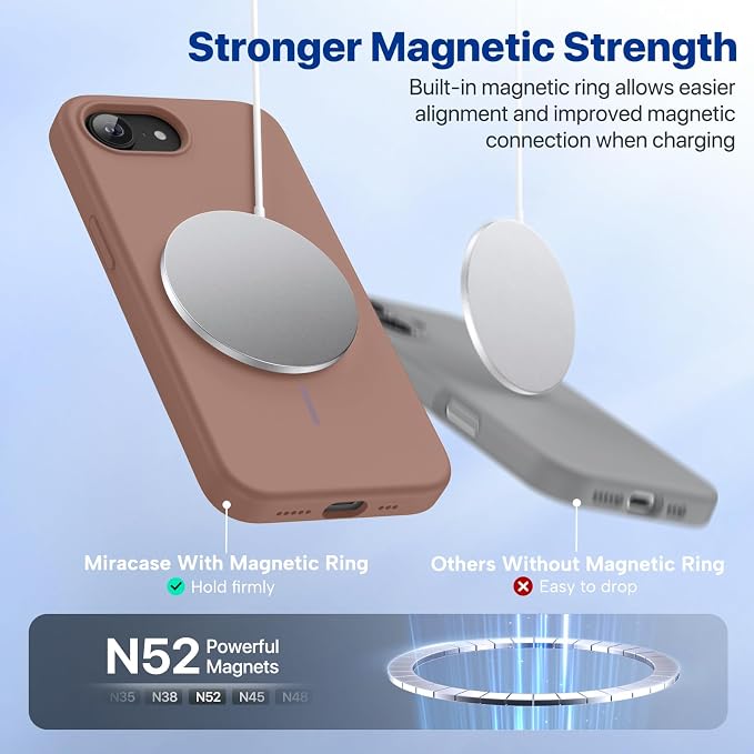 miracase Magnetic for iPhone 17e Case & iPhone 16e Case, [Soft Anti-Scratch Microfiber Lining], Compatible with MagSafe, Silicone Shockproof Protection Phone Case for iPhone 17e/16e, Chocolate - Image 4