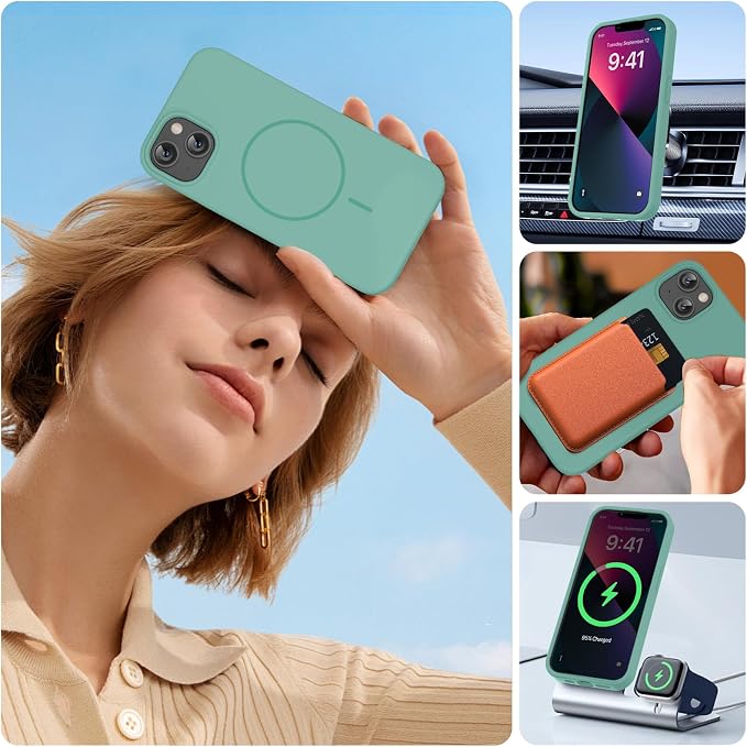 Miracase Silicone & Magnetic for iPhone 13 Case, Midnight Green | Compatible with MagSafe, Soft Microfiber Lining, Premium Silicone Cover Shockproof Drop Protection Phone Case for 13 - Image 6