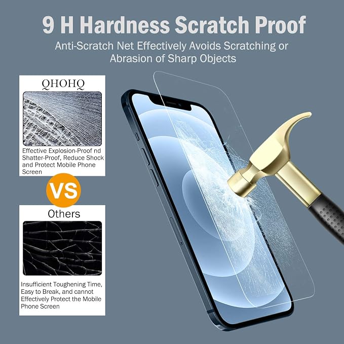 QHOHQ 3 Pack Screen Protector for iPhone 12 Pro Max 6.7" with 2 Pack Tempered Glass Camera Lens Protector, Ultra HD, 9H Hardness, Scratch Resistant, Easy Install - Case Friendly - Image 5
