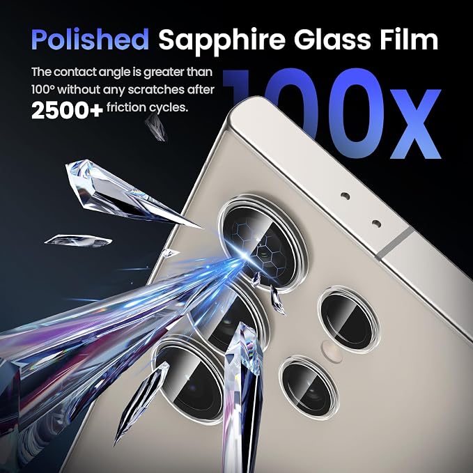 Tensea Compatible with Samsung Galaxy S24 Ultra Camera Lens Protector | 9H Tempered Glass Camera Cover Screen Protector Metal Individual Ring [Installation Tray][Case Friendly] - Image 5