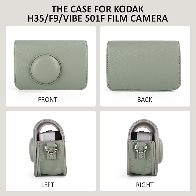 Protective Case Compatible for Kodak EKTAR H35 H35N Half Frame Film Camera, PU Leather Bag for Kodak Ultra F8/F9/VIBE 501F/I60 Camera with Shoulder Strap & 135 Film Storage Case - Green - Image 4
