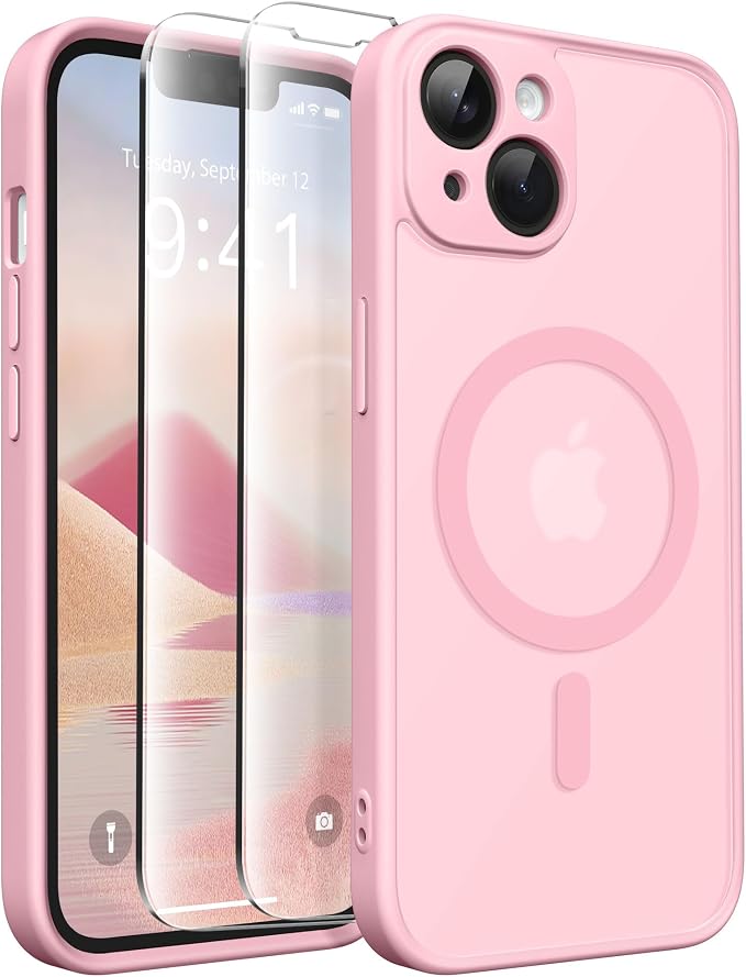 CAPRARO for iPhone 14 Case, Compatible with MagSafe | Upgraded [Full Camera Protection] Shockproof Protective Slim Translucent Matte Magnetic Phone Case 6.1'', Peach Pink - Image 8