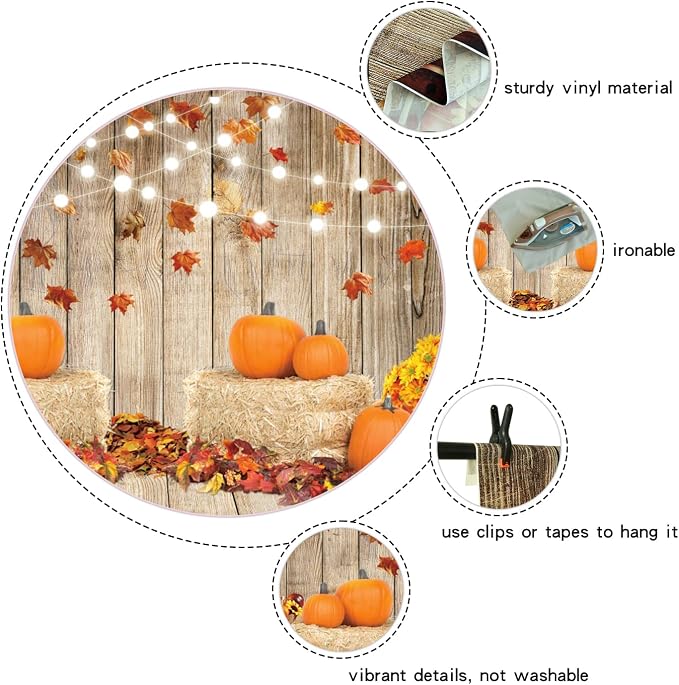 7x5ft Fall Thanksgiving Halloween Photo Backdrop Fall Backdrops for Photography Autumn Pumpkin Harvest Barn Background Friendsgiving Party Supplies Farm Harvest Banner Decor Photo Props - Image 3