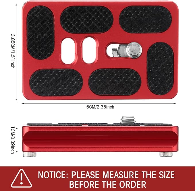 Frienda Quick Release Plate Tripod 1/4-20 DSLR,Pu60,Red | Tripod Mount Plate, Camera Tripod Mount for DSLR Camera Tripod Ball Head , Metal, 1.9 x 1.5 x 0.4 Inch - Image 2