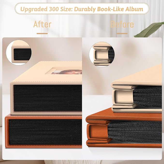 Popotop 4x6 Photo Album Holds 300 Pictures, Vegan Leather Hardcover | 300-Photos Capacity, Acid-Free PP Slip-In Pockets, Mixed-Orientation Layout, Front Photo Window, Gifts for Wedding Baby - Image 6