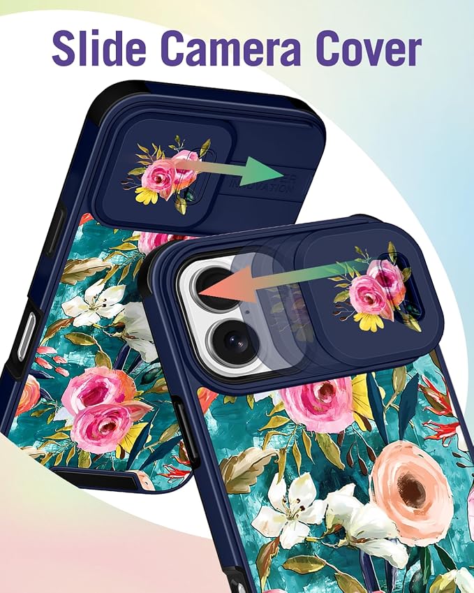 Buleens for iPhone 17 Case 6.3 Inch - with Ring Stand & Camera Cover Aesthetic Cute Designed for Women Girls Girly Pretty Unique Kawaii Flowers Phone Case for iPhone 17 Compatible with Magsafe - Image 3