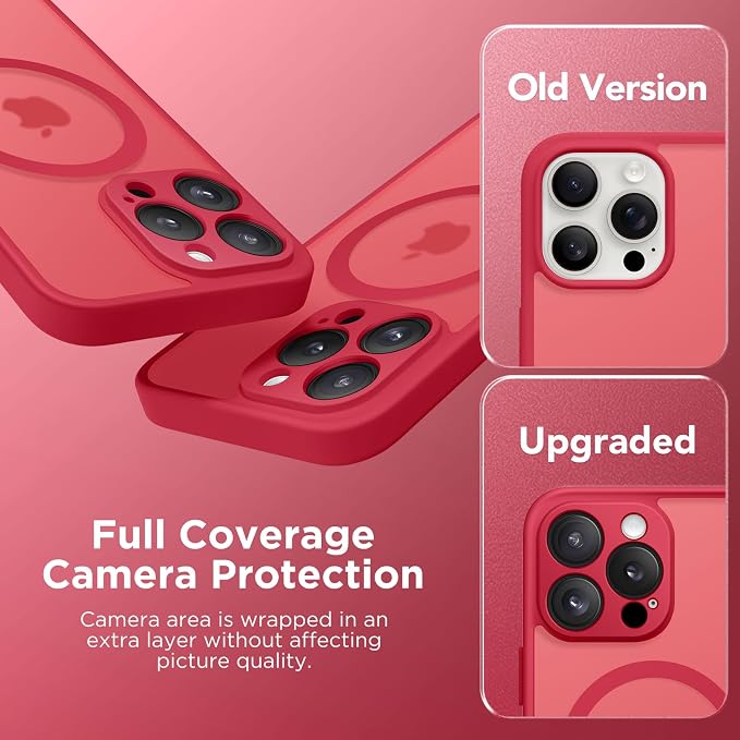 CAPRARO for iPhone 15 Pro Max Case, Compatible with MagSafe Red | Upgraded [Full Camera Protection] Shockproof Protective Slim Translucent Matte Magnetic Phone Case 6.7'', Red - Image 6