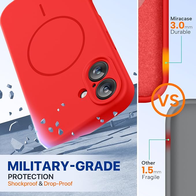 Miracase Silicone & Magnetic for iPhone 16 Case, Red | Compatible with MagSafe, Anti-Scratch Microfiber Lining, Liquid Silicone Case Shockproof Drop Protection Phone Case for 16 - Image 4