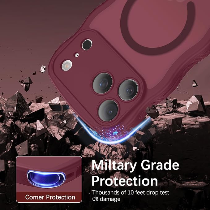 BENTOBEN Magnetic for iPhone 17 Pro Max Case, Cute Wavy [Full Camera Protection][Compatible with MagSafe] Matte Anti-Slip Bumper Women Men Boys Protective Cover for 17 ProMax 6.9",Cherry Red - Image 4