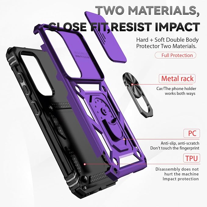 HNHYGETE for Galaxy S23 Plus Case with Screen Protector: [Military Grade 20ft. Drop Tested] Slide Camera Cover Ring Shockproof Protective Phone Case for - Samsung Galaxy S23 Plus (Purple) - Image 5