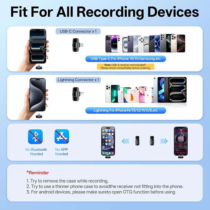 Mini Wireless Lavalier Microphone for iPhone ipad Android | Plug & Play, 131FT Range,with Noise Reduction, 33h Charging Case, for Content Creators,for iPhone Vlogging, Podcast - Image 6