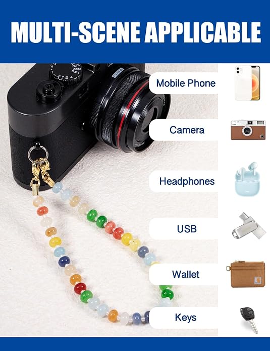 CH.yishi Crystal Beaded Phone Charm Wrist Strap Camera Lanyard | Handmade Cell Phone Chain,with Tether Tab,Keychain Bag Wallet Natural Stone Charm,Headphone Gemstone Decor,Camera Wrist Strap - Image 3