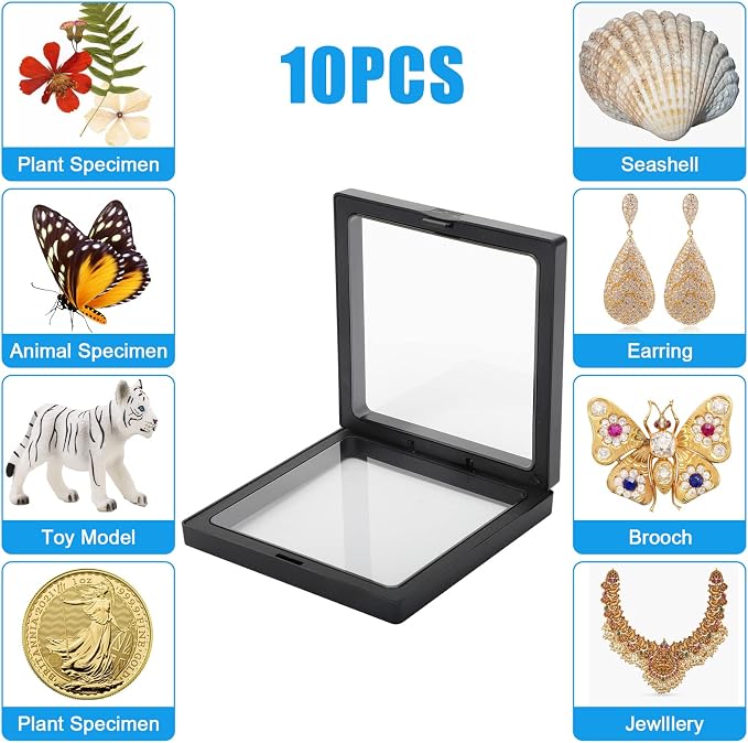 Linkstyle 10PCS Challenge Coins Display Stand Holder, 3D Floating Frame Transparent PE Floating Display Case, Jewelry Storage Box Suspension Frame for Medal, Medallion, Stamps - Image 3
