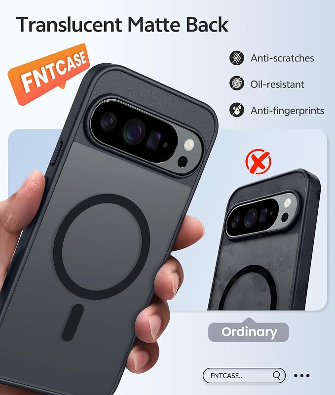 FNTCASE for Google Pixel 10 Pro XL / 9 Pro XL Case, Compatible with Magsafe | Screen Protector, Translucent Matte, 14FT Military Grade Drop Protection, Shockproof Protective Phone Cover, Black - Image 6