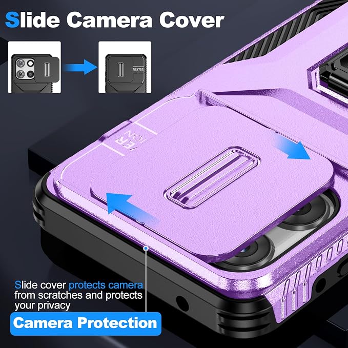 for Moto G Stylus 2025 Case,with Sliding Camera Lens Cover,HD Screen Protector,360° Rotating Kickstand, Military-Grade Shockproof Protective Cover for Motorola G Stylus 5G 2025,Purple - Image 2