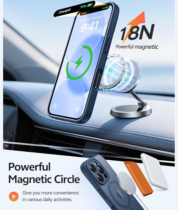 FNTCASE for iPhone 16 Pro Max Case, Fit for Magsafe, Glass Screen Protector | Full Camera Protection, Translucent Matte, 14FT Military Grade Drop Proof, Shockproof Protective Phone Cover, Blue - Image 3