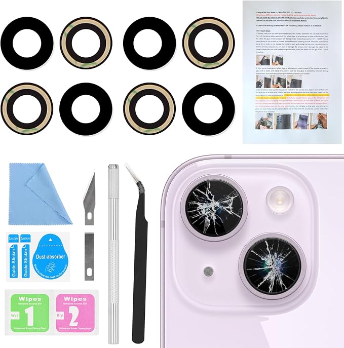 2PCS ASDAWN Back Rear Camera Lens Glass Replacement for iPhone 14 and 14 Plus Camera Glass Lens Replacement with Pre-Installed Adhesive + Repair Tool Kit + Installation Manual by ASDAWN
