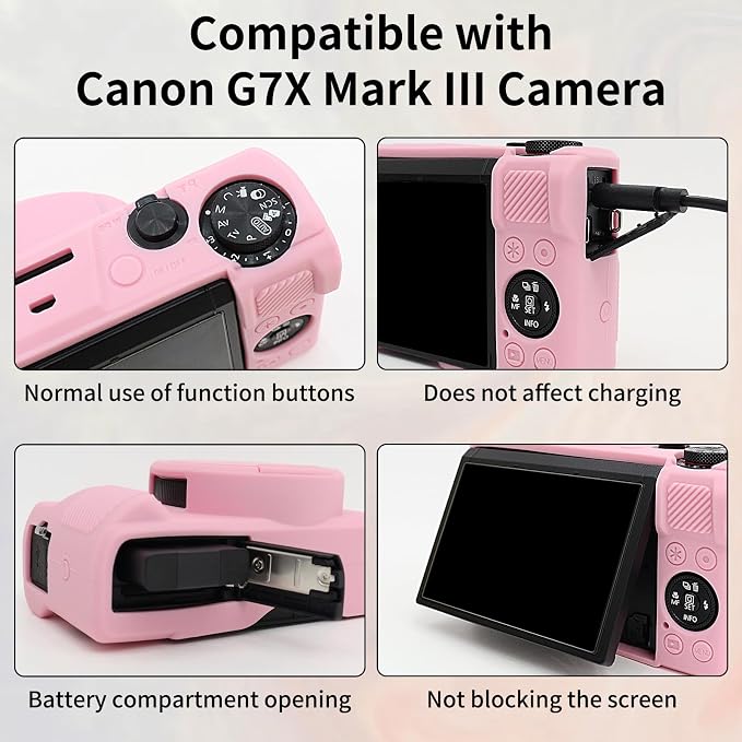 VOVMOEYA Camera Case for Canon Powershot G7 X Mark III with 2PCS Screen Protector,Full Pritection Soft G7X III Silicone Case Detachable Lens Cover Protective Cover for Canon G7XIII G7X3-Pink - Image 2