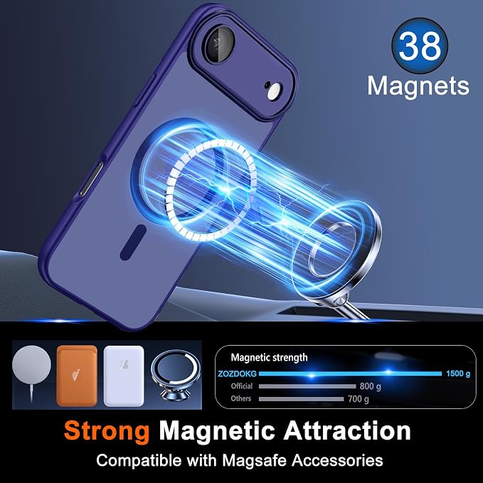 for iPhone Air Case with Privacy Screen Protector, Blue | Full Camera Protector, Magnetic, Compatible with MagSafe, Translucent Matte Shockproof Phone Cover for iPhone 17 Air Case - Image 3