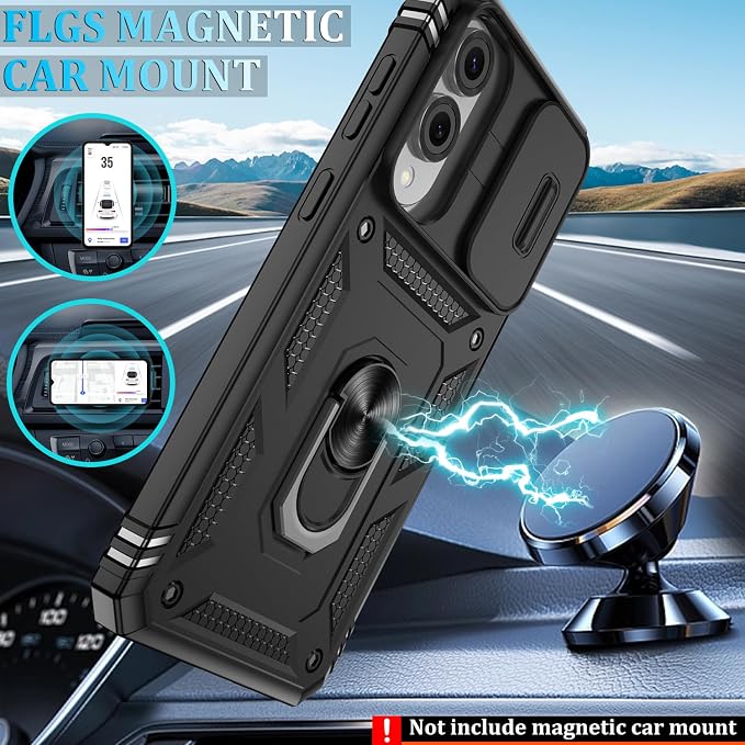 Gritup Fit for Samsung Galaxy S25 Edge Case with Slide Camera Cover | 2 Pcs Screen Protector, Build in 360° Rotating Ring Kickstand, Military Grade Protective Phone Case, Black - Image 6