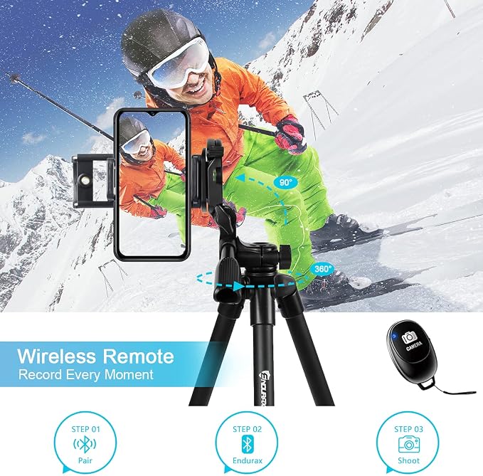 Endurax 60'' Camera Tripod Camera Stand for Canon Rebel Eos Nikon DSLR, Travel Tripods for Phone Tablet with Remote Black | Tripod Stand for Canon/Nikon/Sony DSLR；360° Pan head, Quick-Release & Bubble Level；Lightweight Aluminum with Carry Bag - Image 4