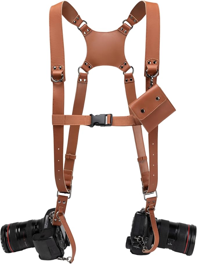 Dual Camera Harness Camera Straps Holster for Photographers Comfort Version | camera holster leather harnes spider holster camera belt camera harness for photographers leather harness camera neck strap by Honikoo