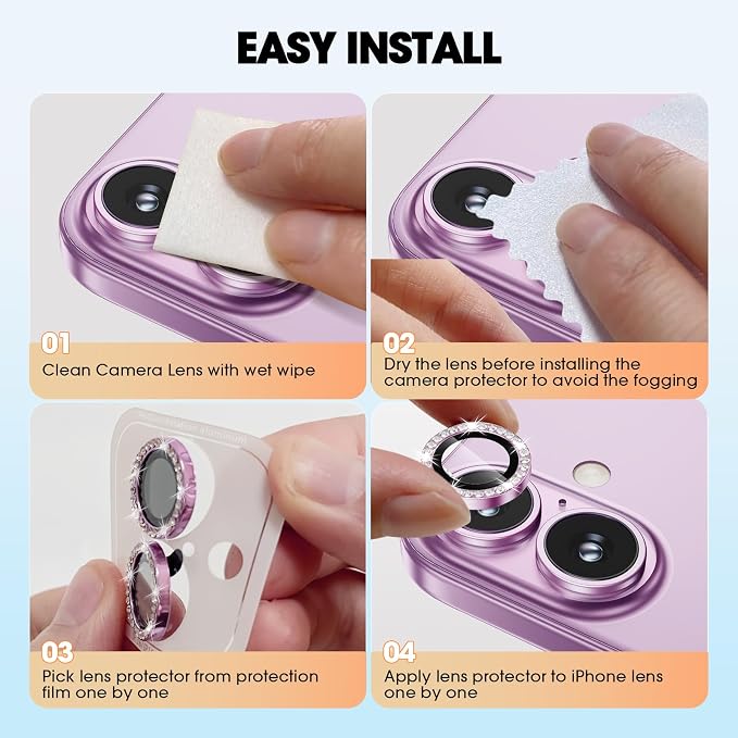 for iPhone 16/16 Plus Camera Lens Protector Bling Diamond, Pink | Individual Metal, 9H Hardness, Scratch Resistant, Shockproof, Drop Protection, Case Friendly, Stylish Accessories - Image 7