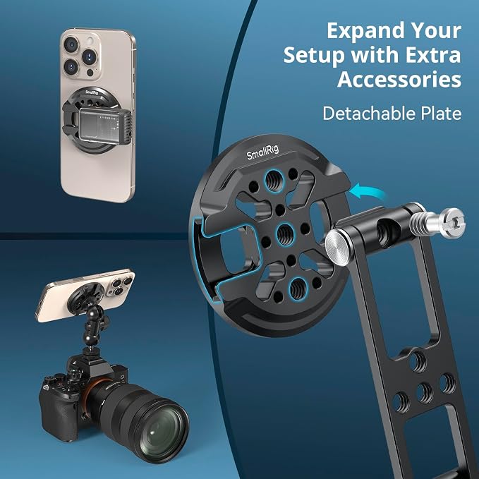 SMALLRIG Magnetic Metal Phone Mount with Cold Shoe Mount, Adjustable Rotatable Phone Tripod Holder Adapter for iPhone 17/16/15, Camera Monitoring, Tripods, Stabilizers - 5156 - Image 5