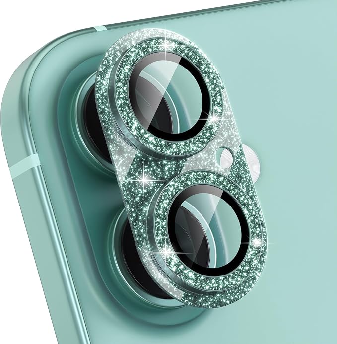 Choiche for iPhone 16 /iPhone 16 Plus Camera Lens Protector, Glitter-Teal | Bling Metal Camera Cover with 9H Tempered Glass Lens Screen Protector Accessories, Strong Adsorption, Case-Friendly by Choiche