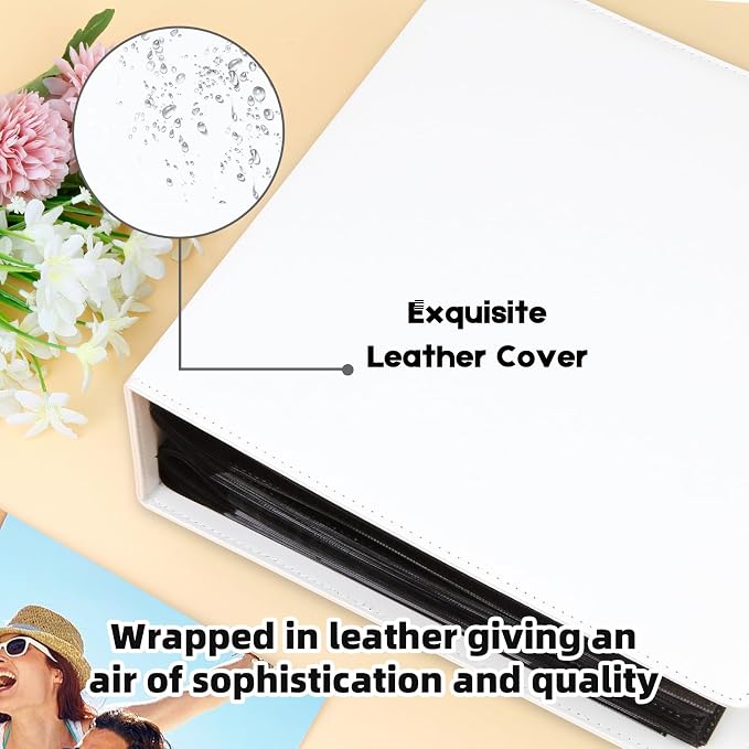 Aevdor 8x10 Photo Album, 168 Photos, Leather Cover, White | Large Capacity, Side-Loading Clear Pockets, Vertical 8x10 Layout, Black Inner Pages, Wedding, Travel, Baby & Family Memories - Image 6