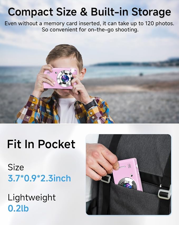 Digital Camera, FHD 1080P 44MP Point and Shoot Digital Camera with Face Detect, Smile Capture, 16X Zoom, 20 Filters, Anti Shake, 32GB SD Card Purple Compact Vintage Camera for Kids Boys Girls Teens - Image 7