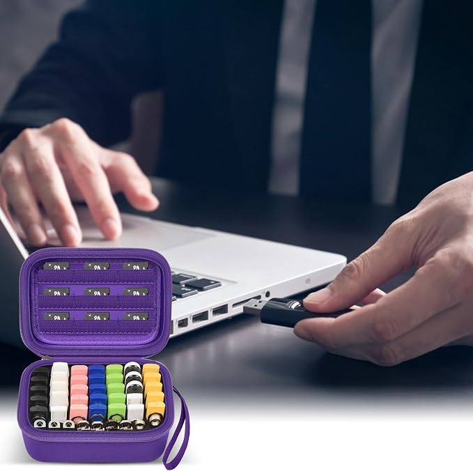 Comecase USB Flash Drive Case, Holds 44 USB Drives and 9 SD Cards | Pre-Cut Foam Fits Mixed Drive Sizes Flash Drive; EVA Shell Protects Data on the Go, Purple, Large, Case Only - Image 6