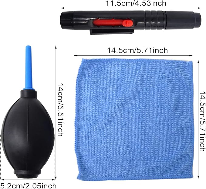 Honbay 3-in-1 Camera Cleaning Kit: Air Blower, Cloth, Pen - Black Silicone for Optics - Image 2