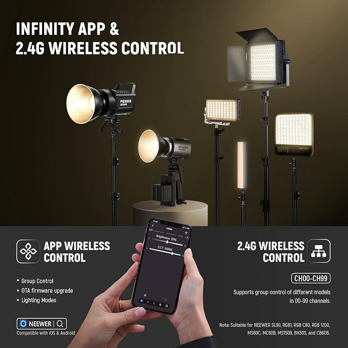 NEEWER FS300B 300W LED Studio Video Light, Bi Color COB Continuous Lighting with 2.4G/APP Control 44500Lux/1m 2700K-6500K CRI97+, 12 Scenes, Bowens Mount Spotlight for Photography Recording Streaming - Image 6