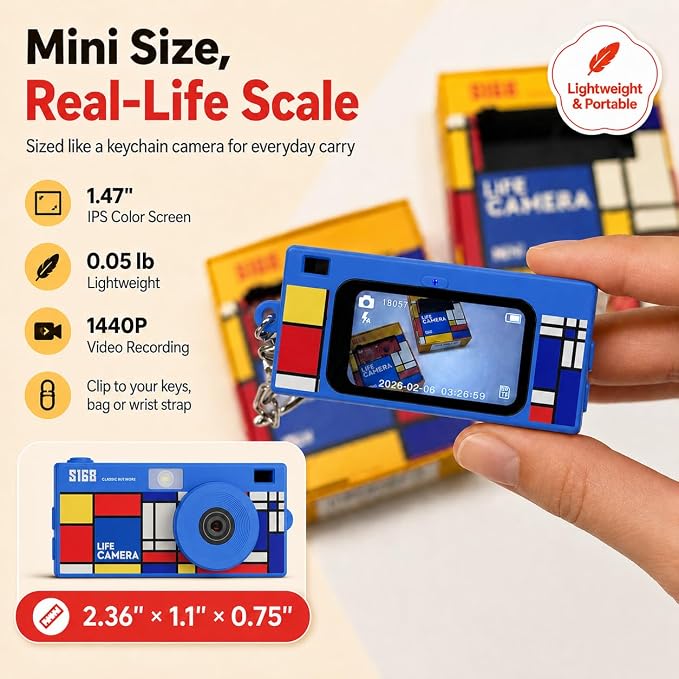 Mini Keychain Digital Camera, Y2K Retro Pocket Camera with 1.47 Inch Screen, 1440P Video, 2MP Photos, 16GB Card, Flash, Type C, Tiny Vintage Camcorder for Kids Teens Travel Vlog (Blue) - Image 2