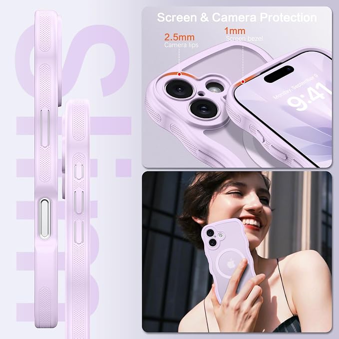 BENTOBEN Magnetic for iPhone 17 Case, Cute Wavy Full Camera Protection [Compatible with MagSafe] Translucent Matte Anti-Slip Bumper Women Girls Boys Protective Cover for 17 6.3",Gray Pink - Image 6