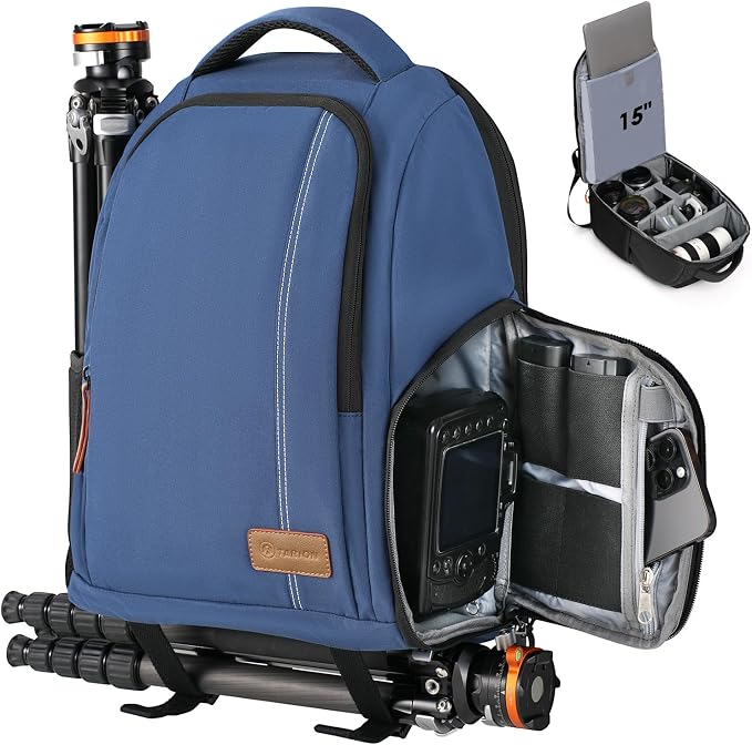 TARION Camera Backpack for Photographers Compact 15L, TB04 Blue | 15 Inch Laptop Compartment, Side Access Quick Draw, Anti-theft Hidden Pocket, Tripod Holder, Rain Cover, Travel-Friendly by TARION