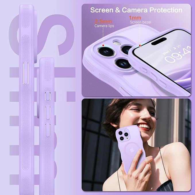 BENTOBEN Magnetic for iPhone 15 Pro Max Case, Cute Wavy [Full Camera Protection][Compatible with MagSafe] Matte Anti-Slip Bumper Women Men Boys Protective Cover for 15 ProMax 6.7", Lavender Purple - Image 4