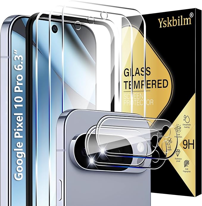 (3+2 Pack) Glass Screen Protector for Google Pixel 10 Pro with Camera Lens Protector,9H Tempered Glass,Fingerprint Unlock,Anti-Scratch,Bubble Free,Case Friendly - Clear by Unknown