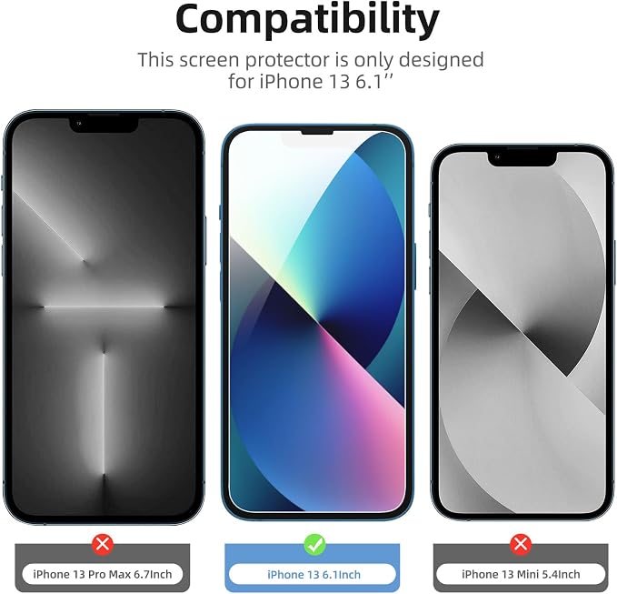 NEW'C 3x for iPhone 13 Screen Protector (6.1 inches)+ 3x Camera Lens Protector, Sensor Protection + Dust Plug - Case Friendly Tempered Glass Film, Ultra Resistant - Image 2